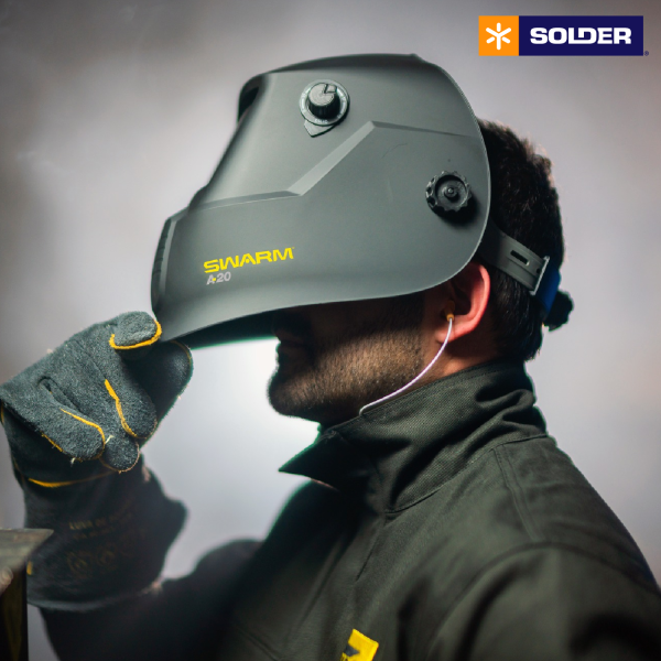 Careta Electrónica ESAB SWARM A20 + Guantes Afelpados Azul Safe 100 - Imagen 2