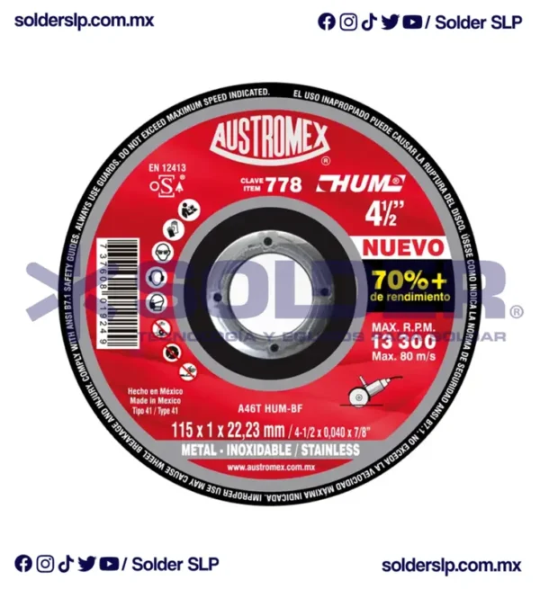 Disco De Corte 4-1/2" Metal- Inox Cod. Aus-778
