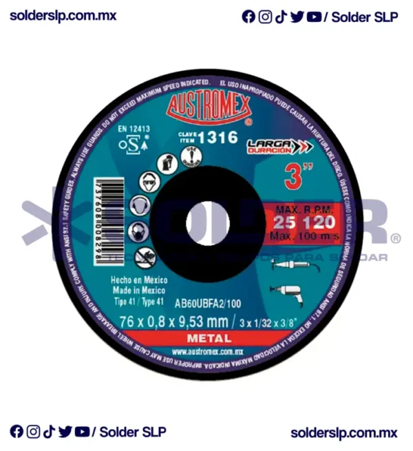Disco De Corte 3" Mototol Y Taladro 3 X 1/32 X 3/8 Cod. Aus 1316