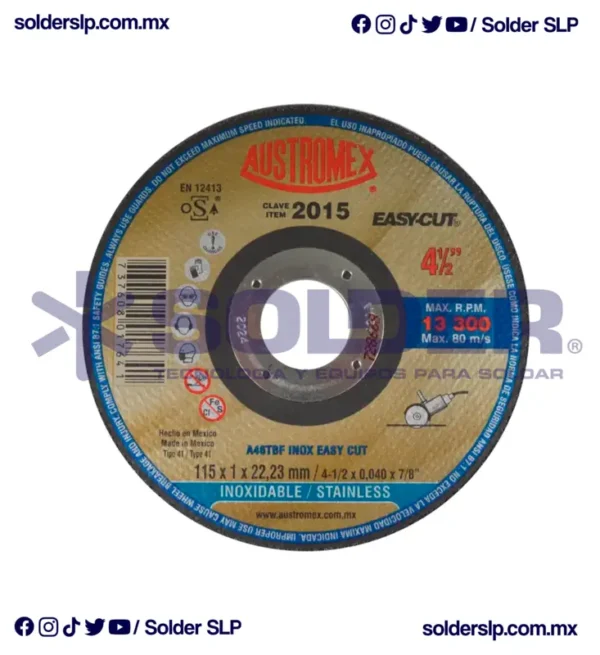 Disco De Corte 4-1/2" P/Acero Inox (Plano) Cod. Aus-2015
