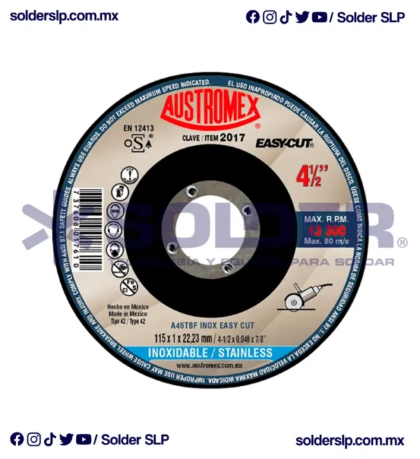 Disco De Corte 4 1/2" Para Inox Cod. Aus 2017