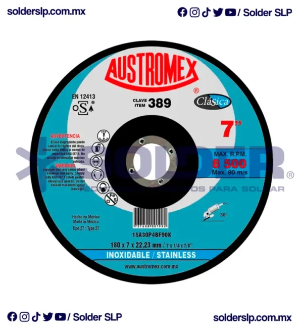 Disco De Desbaste 7" Inoxidable Pasta Gris Cod. Aus-389