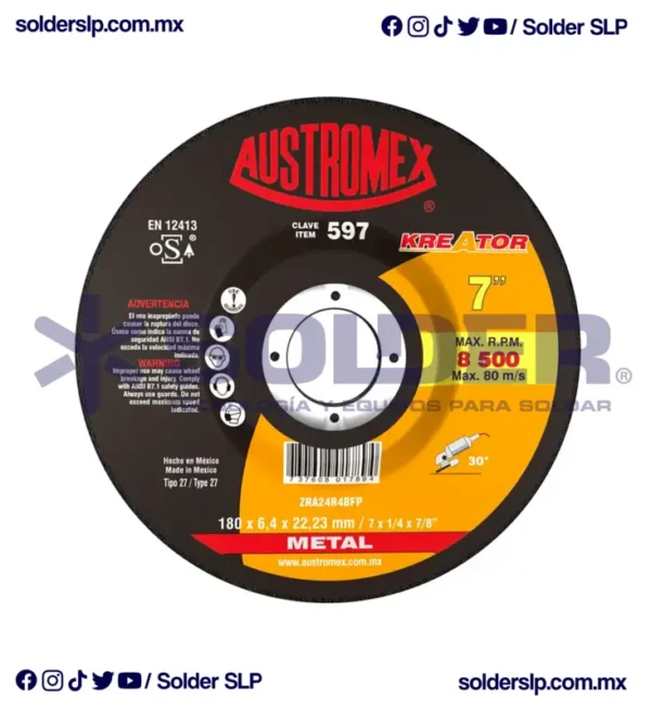 Disco De Desbaste 7" X 1/4 X 7/8 De Cubo Aus 597