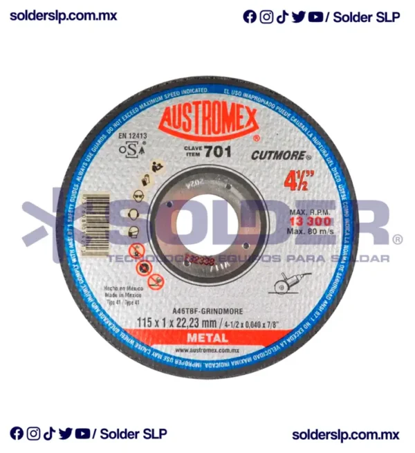 Disco De Corte De Metal 4 1/2 "X3/64X7/8 Cod. Aus 701