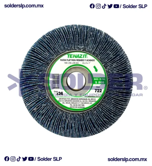 RUEDA FLAP 6" GRANO 36 (ZIRCONIO AZUL) COD. AUS 722