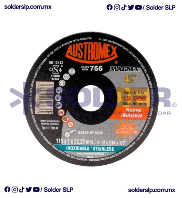 Disco De Corte 4 1/2" /Acero Inox Extreme Power Cod. Aus-756