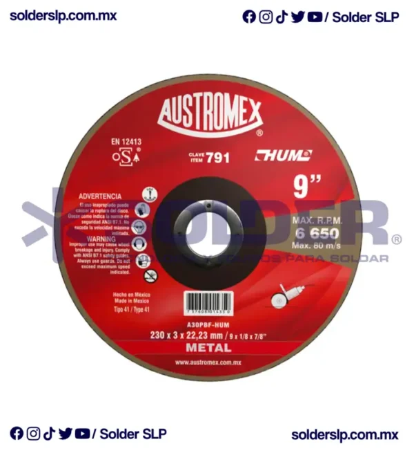 Disco De Corte De Metal 9"X3/32"X7/8" Cod. Aus-791