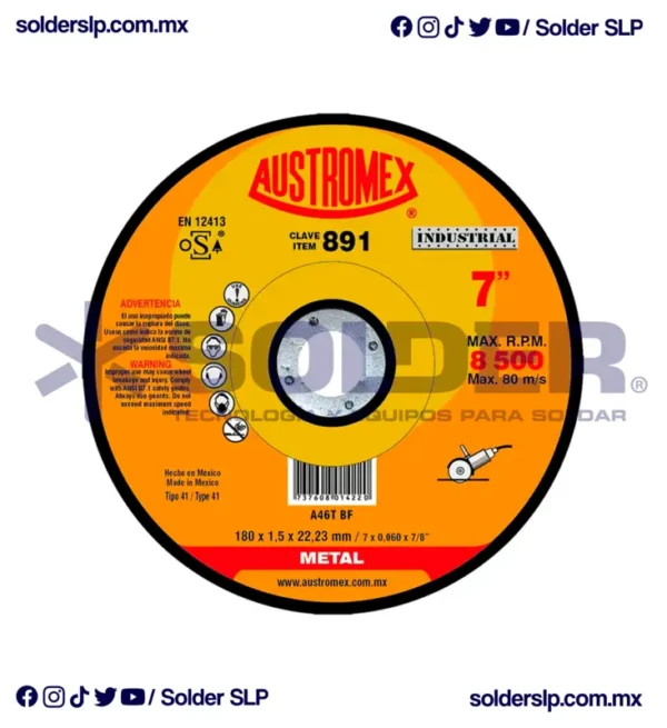 Disco De Corte 7" Para Metal Plano Cod. Aus-891
