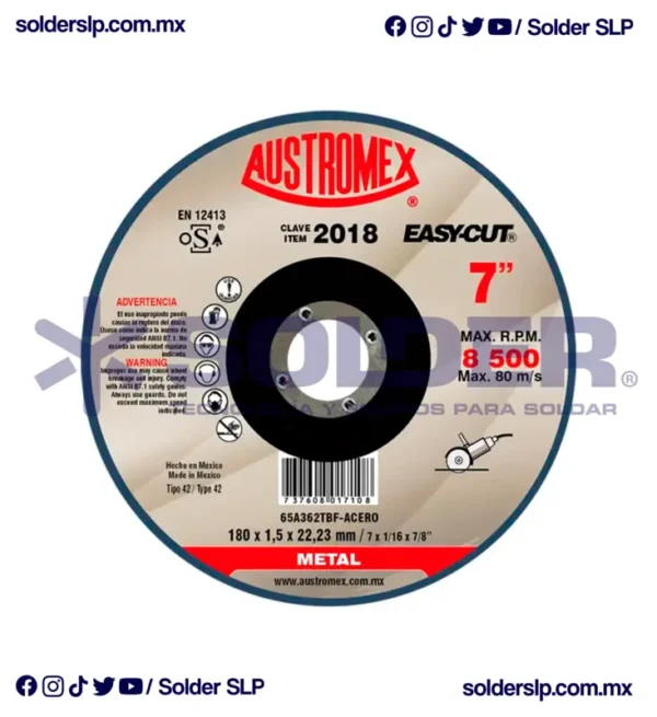 Disco De Corte De 7" X1/16X7/8 Cod. Aus 2018