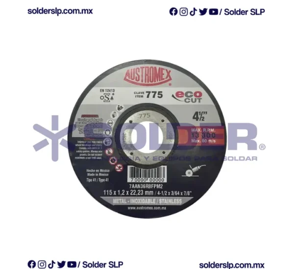 Disco De Corte 4-1/2" Metal- Inox Cod. Aus-775