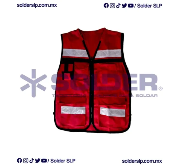 Chaleco De Seguridad Rojo De Tela Con Reflejantes