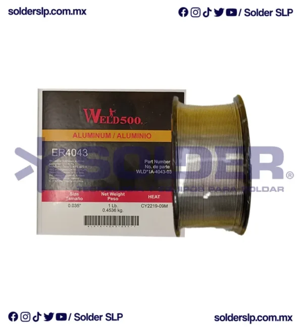 ROLLO DE MICROALAMBRE DE ALUMINIO 4043 .035 C/1 LB WELD 500 COD. WLD1A-4043-035-1